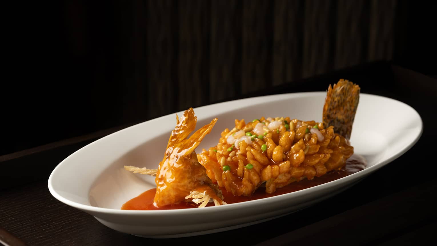 Deep fried fish fine dining dish