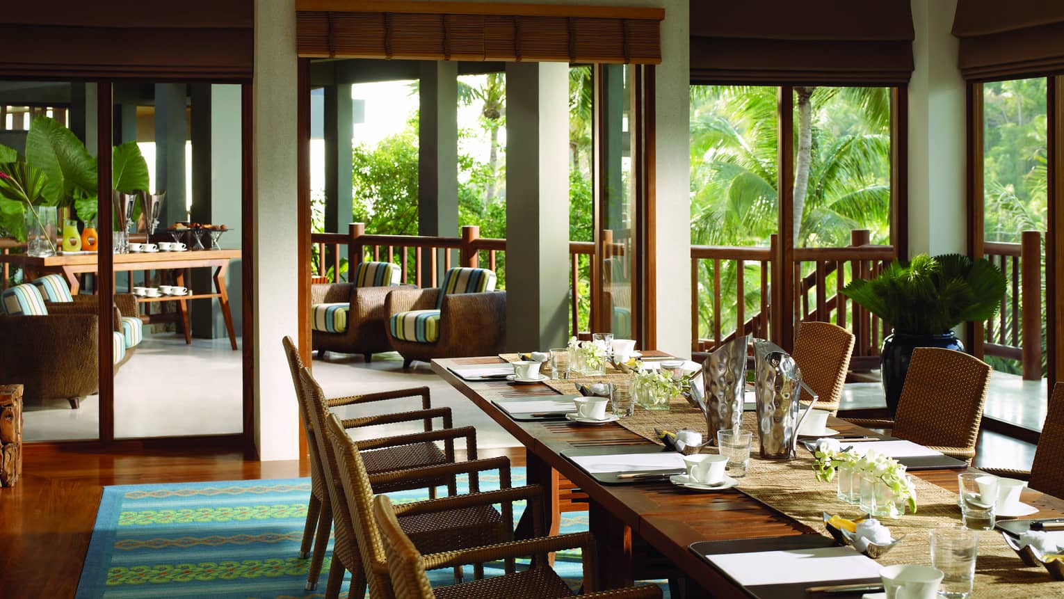 Long table in Khob Fah meeting room beside patio