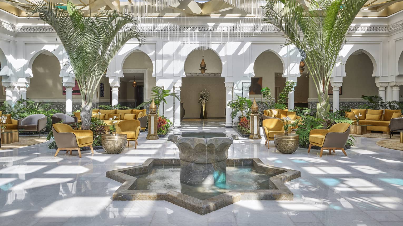 Light-filled atrium lobby of luxury Rabat hotel