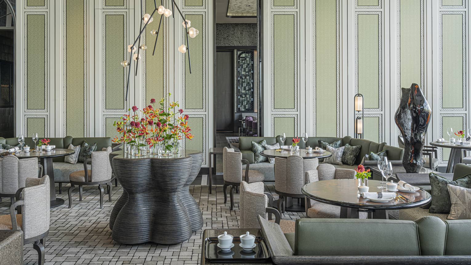Seating area at Jiang Nan Chun restaurant at Four Seasons Hotel Osaka