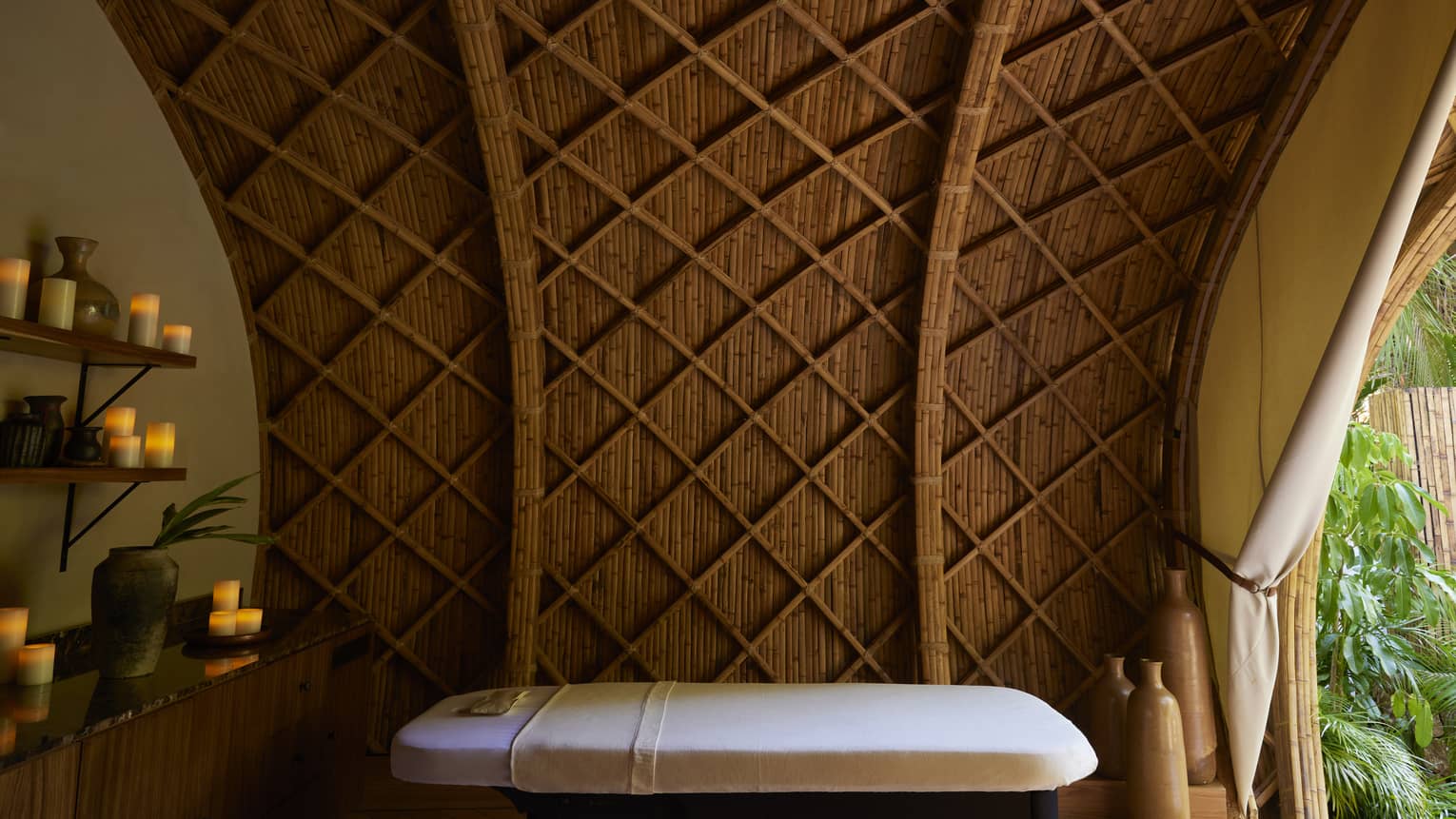Spa treatment table in an indoor-outdoor hale