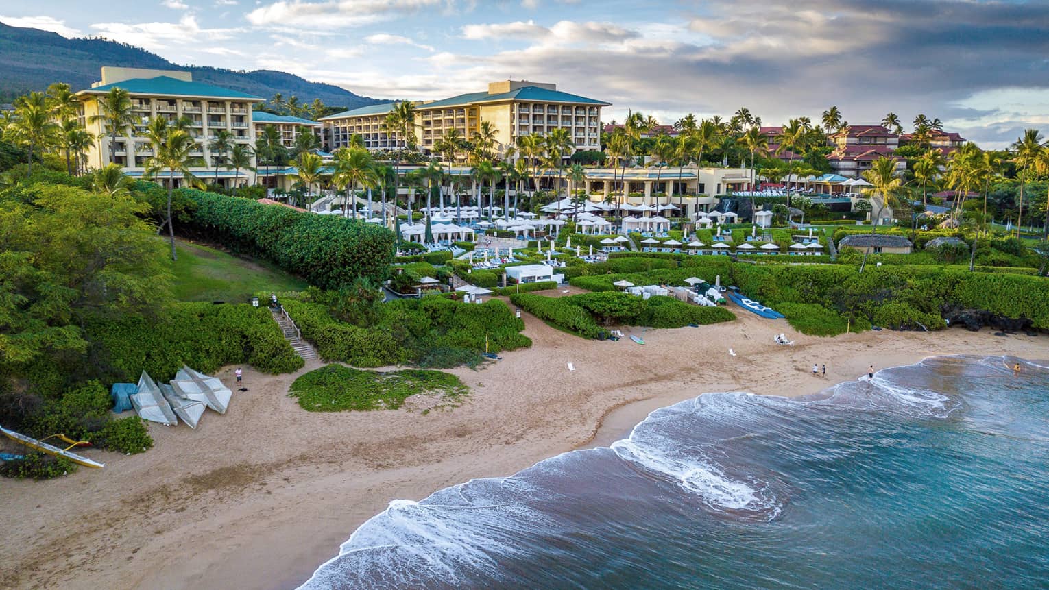 Exterior of Four Seasons Resort Maui grounds set along the beach