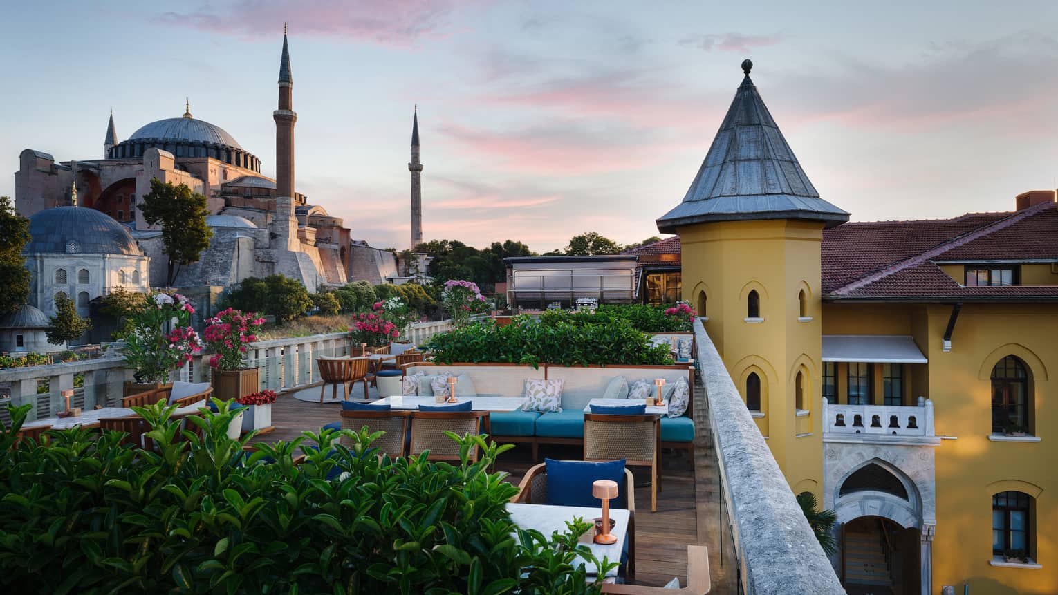 View of Istanbul from terrace at sunrise
