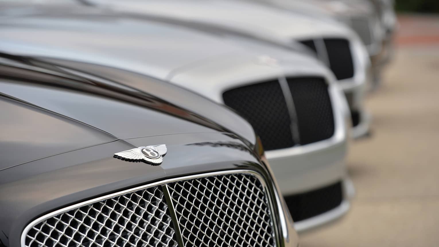 Close up of Bentley car, as part of line up of luxury cars 
