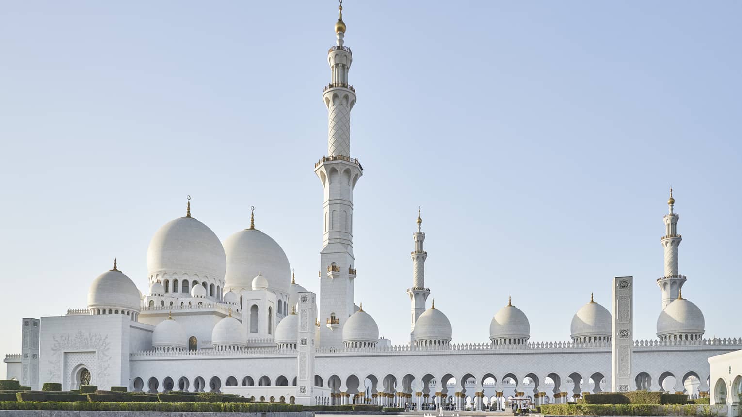 Abu Dhabi's white Grand Mosque shines in the sunlight