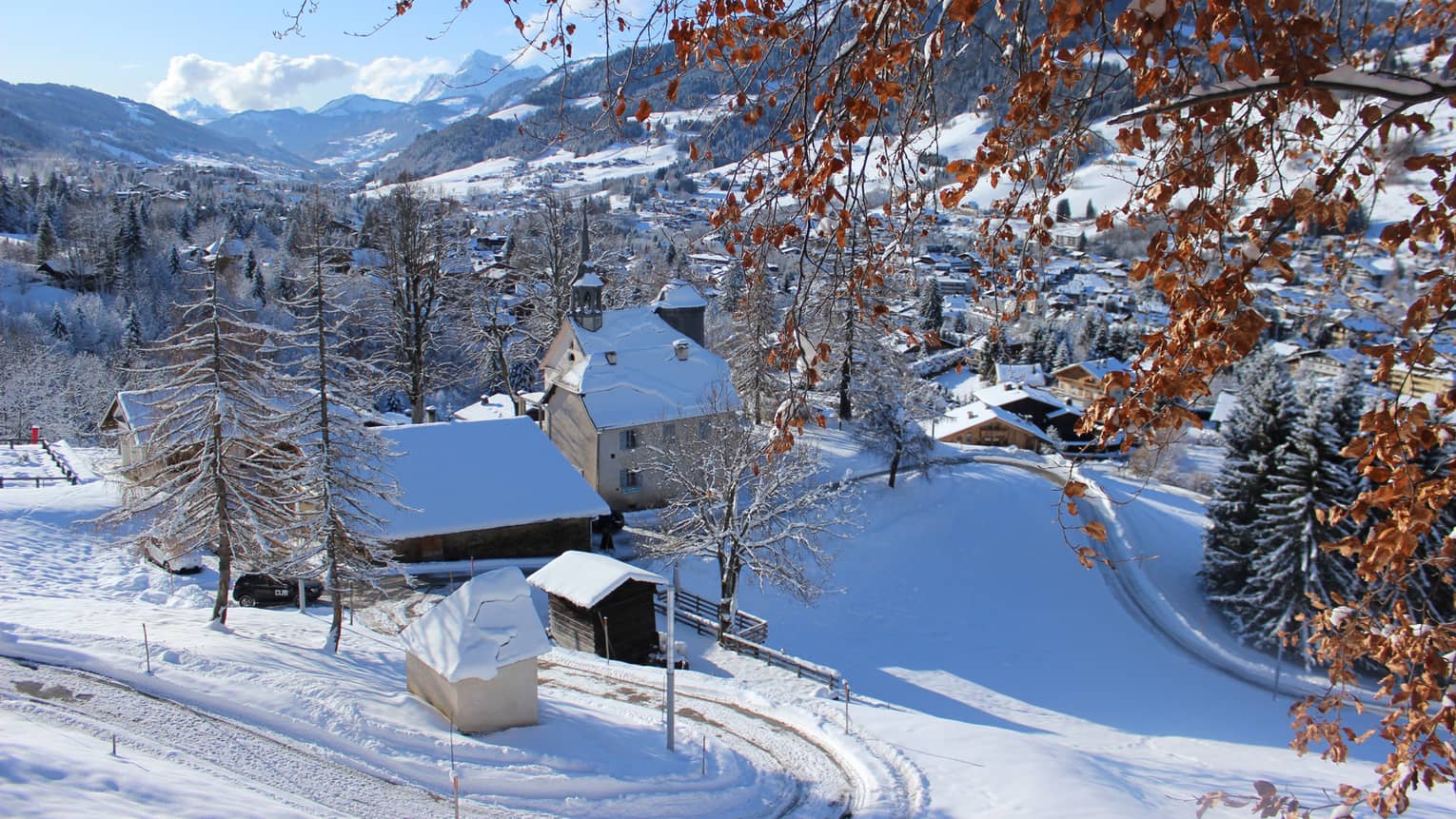 The snow-covered Megève Calvary just above the Mègeve village