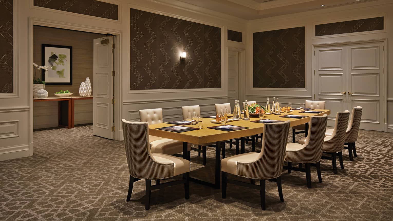 Private meeting table with agendas in Cottonwood Room 