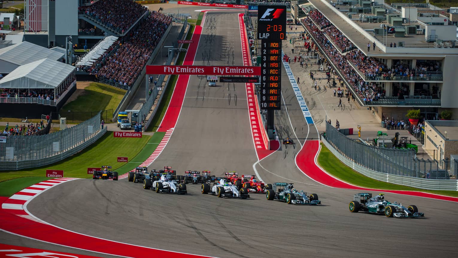 Race cars on track at Circuit of the Americas F1 Race