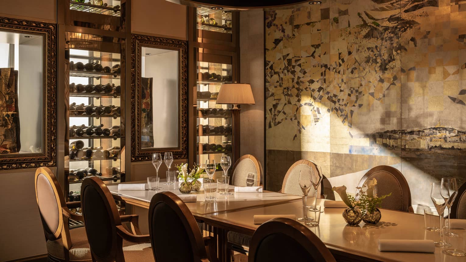 Private dining room with wine racks