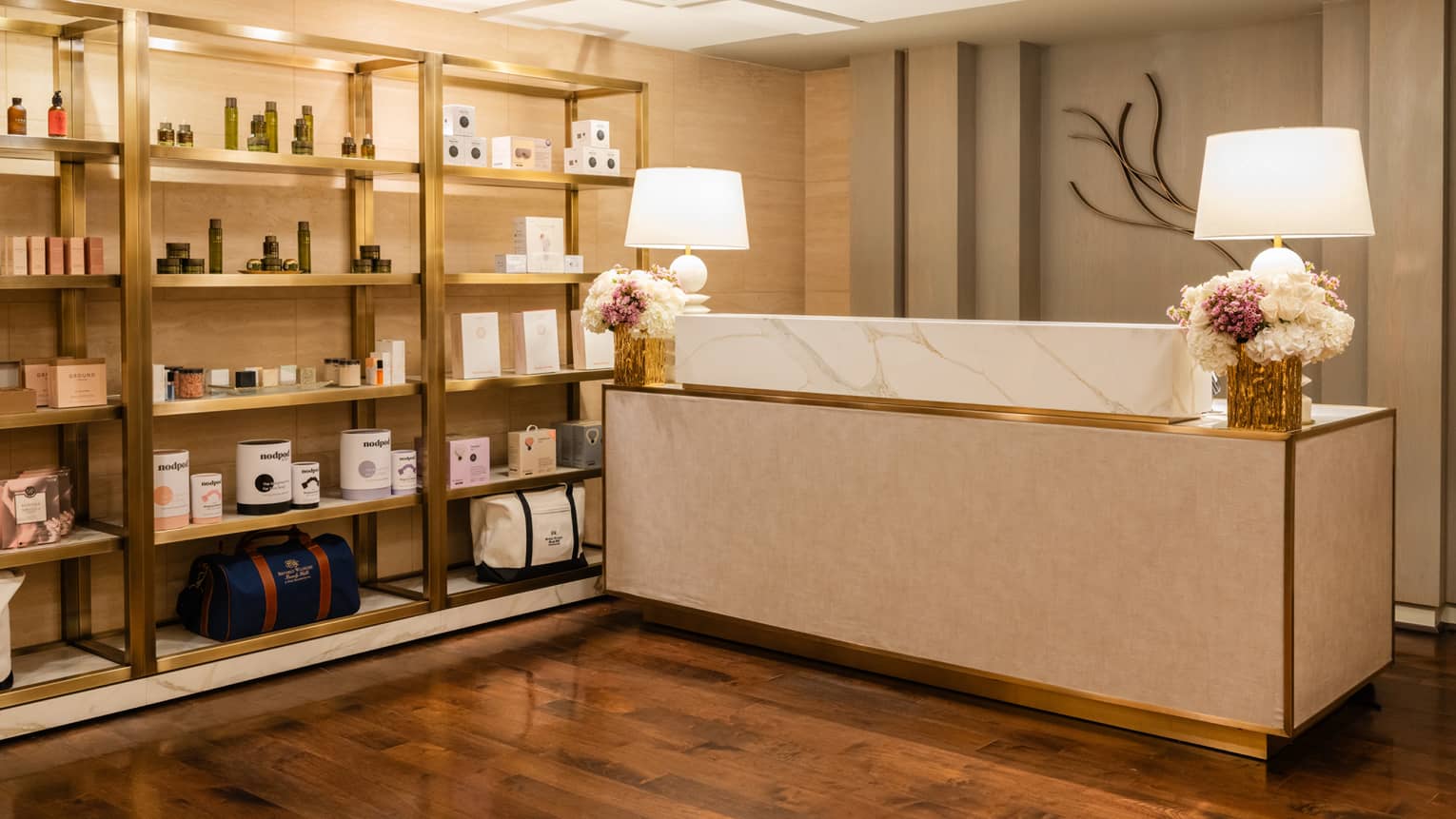 Front desk at the Spa with two bouquets of flowers