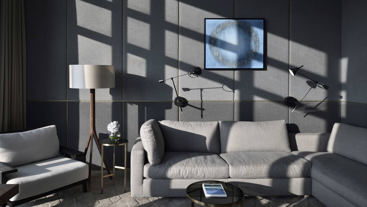 Sitting area with shadows from the windows