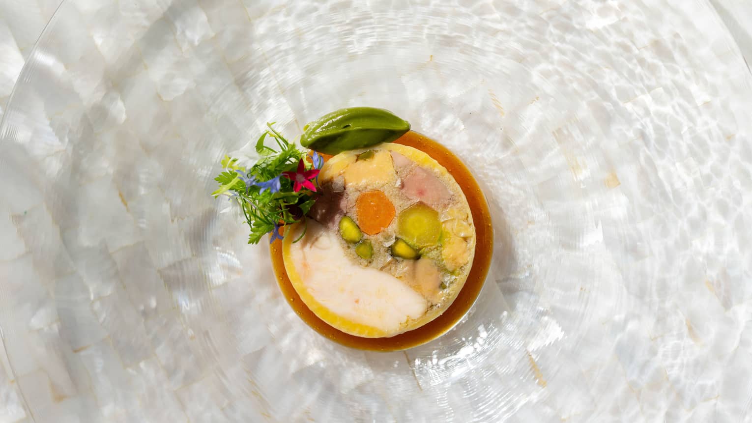 Capon Chicken Ballotine with Pigeon, Foie Gras, Pistachios and Compote