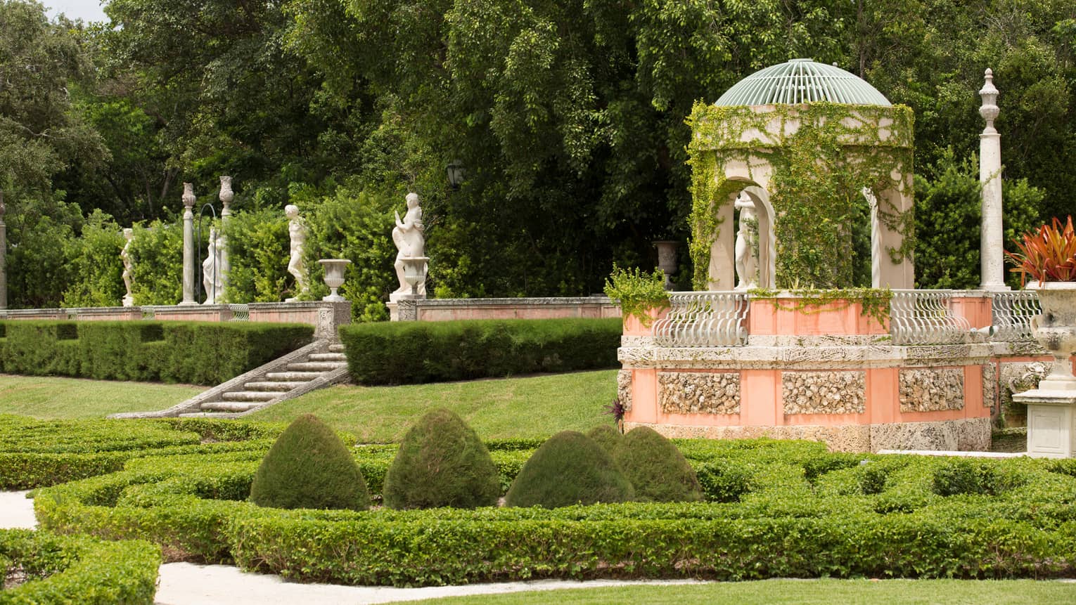 Vizcaya Museum garden with hedges, gazebo