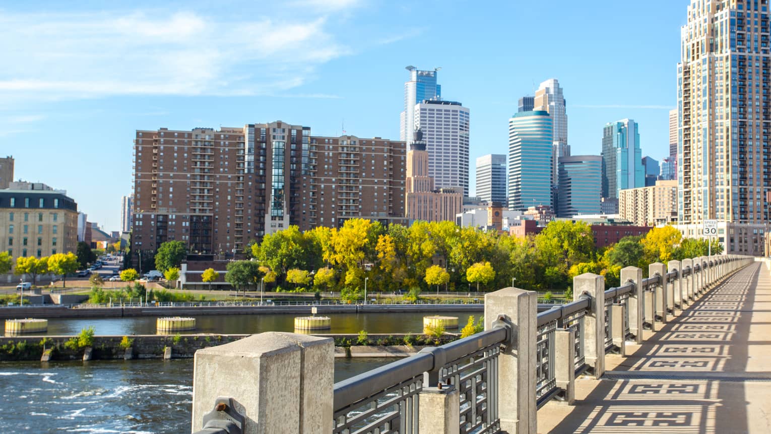 Minneapolis city view from bridge