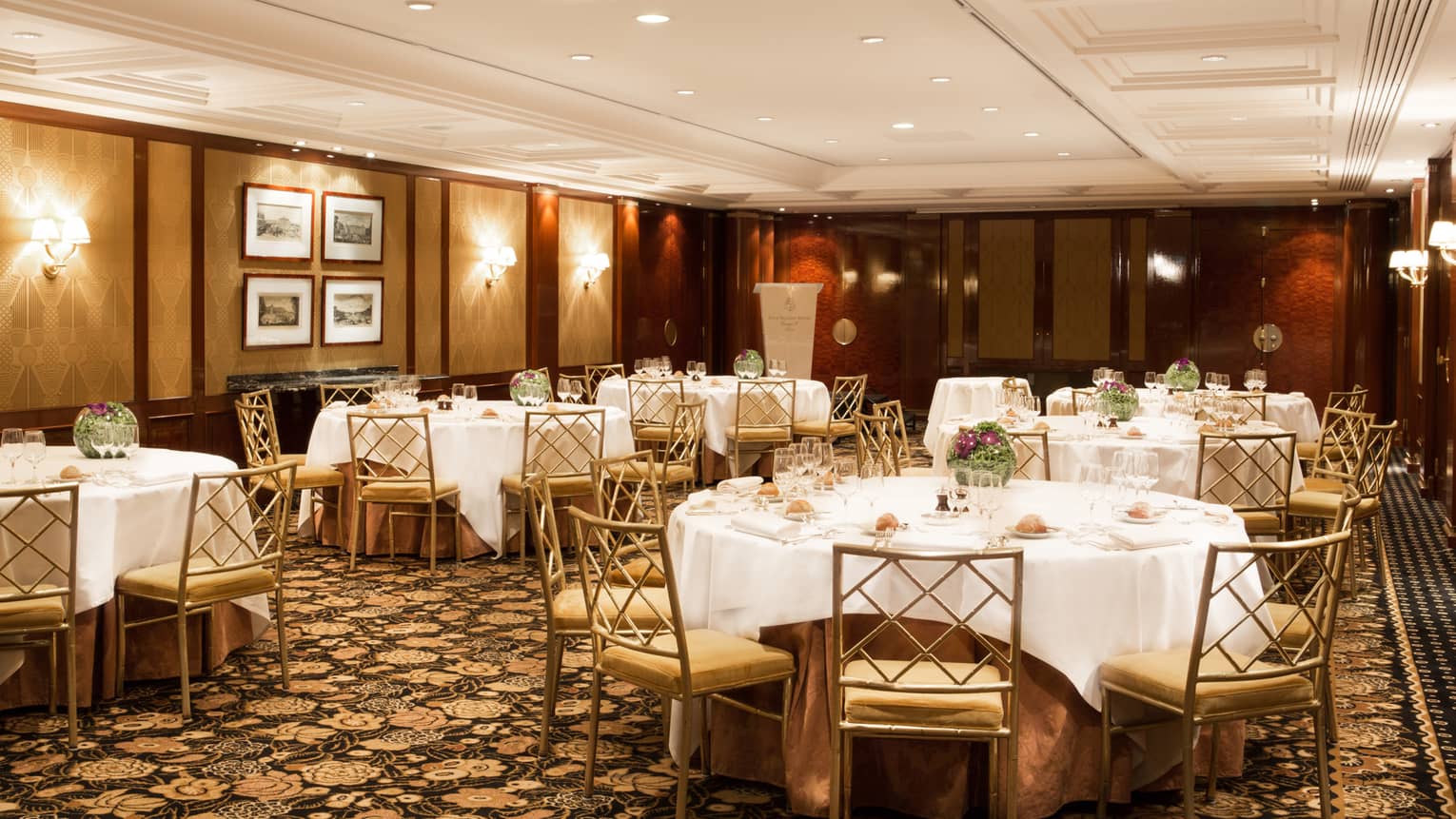 Elegant décor in wedding venue space in luxury hotel