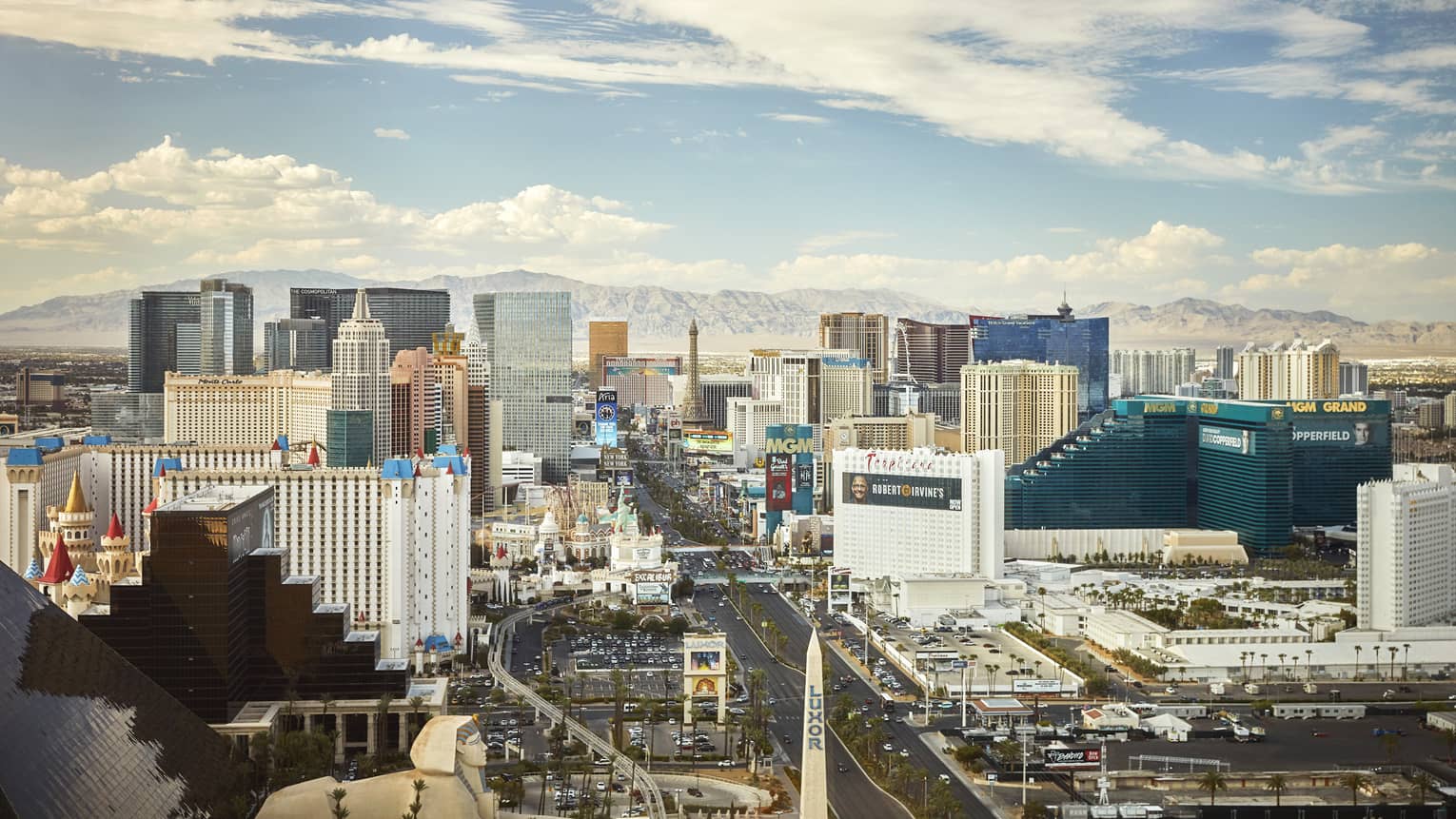 Daytime view over Las Vegas strip, city skyline 