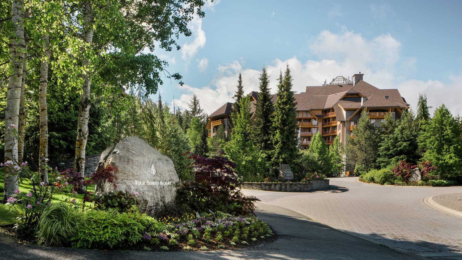 Exterior of the resort in springtime