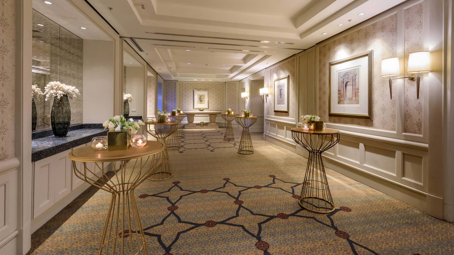 Elegant meeting room foyer with wall sconces