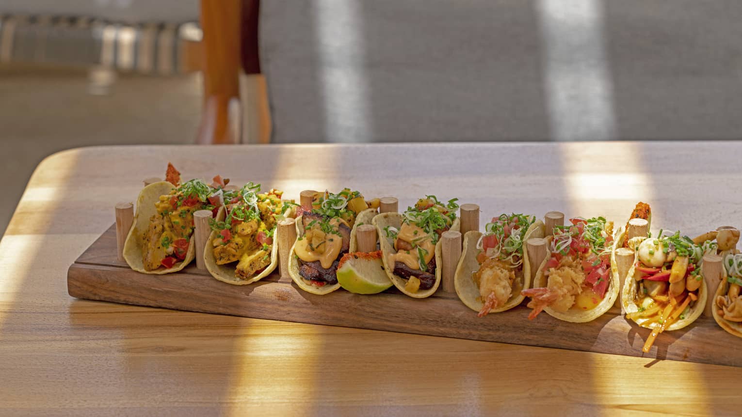 Chef?s Signature Tacos on rectangular board
