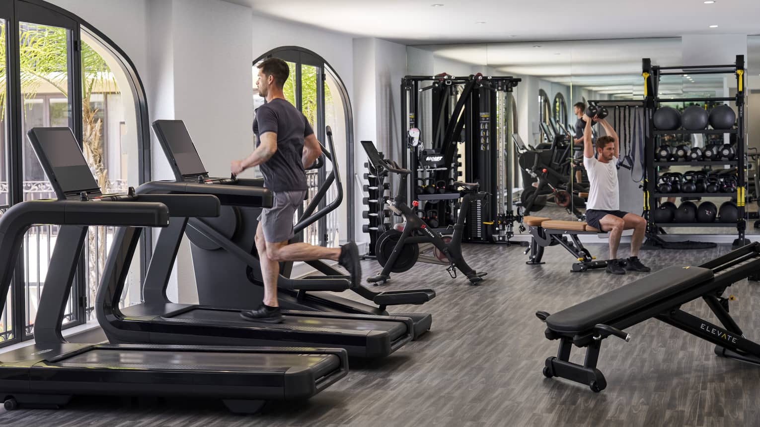 People exercising in a fitness centre.