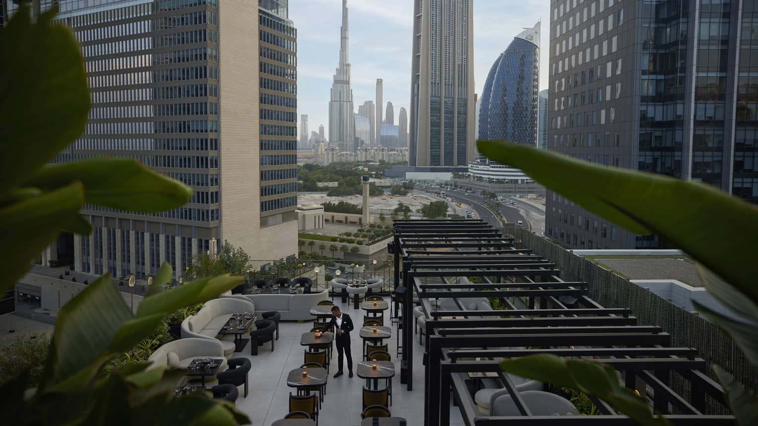 Outdoor lounge in Dubai with city view