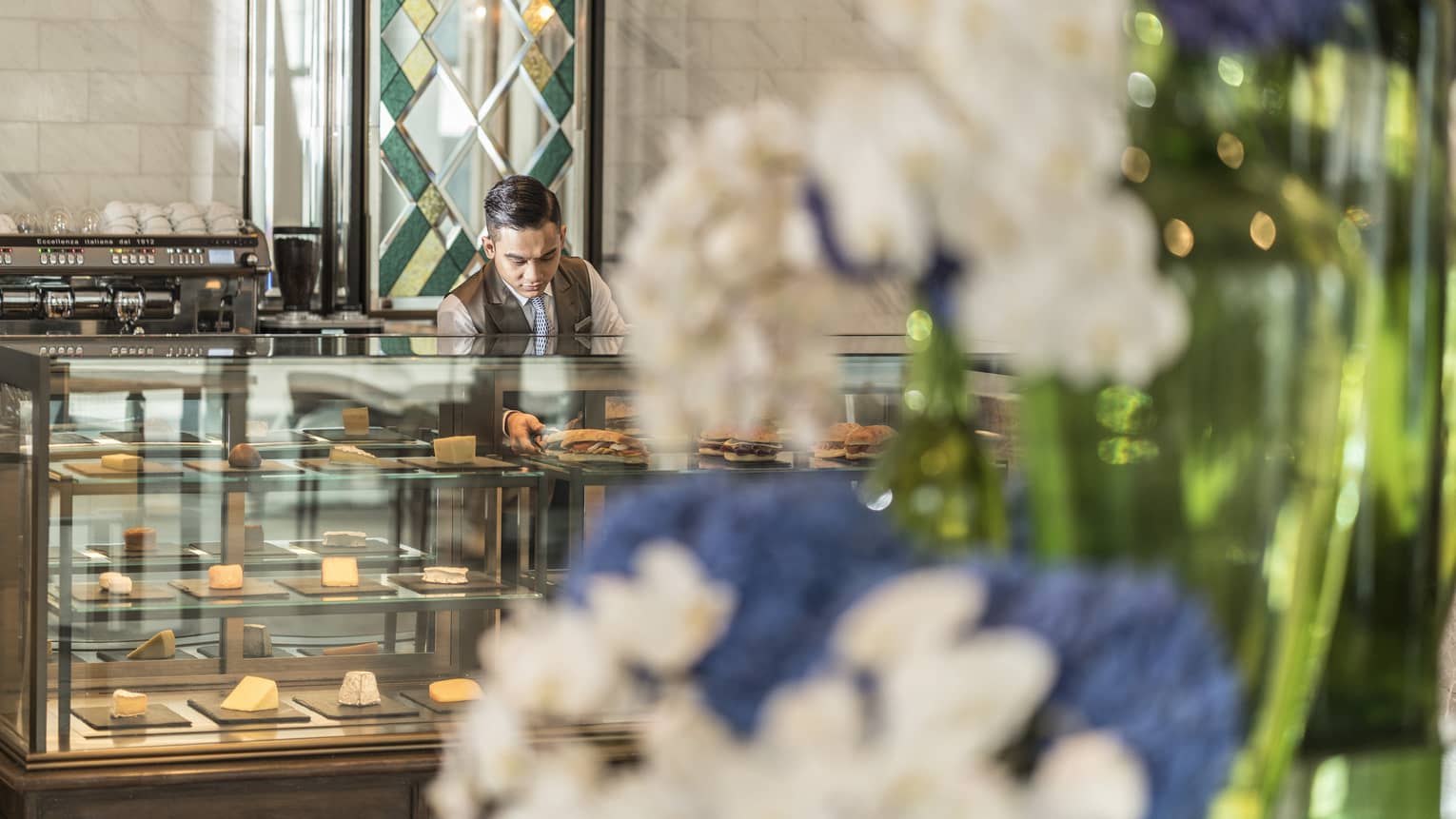Lobby Lounge reservations desk with floral arrangement