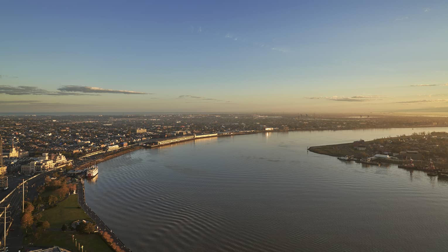 View of the water, city and sunset.