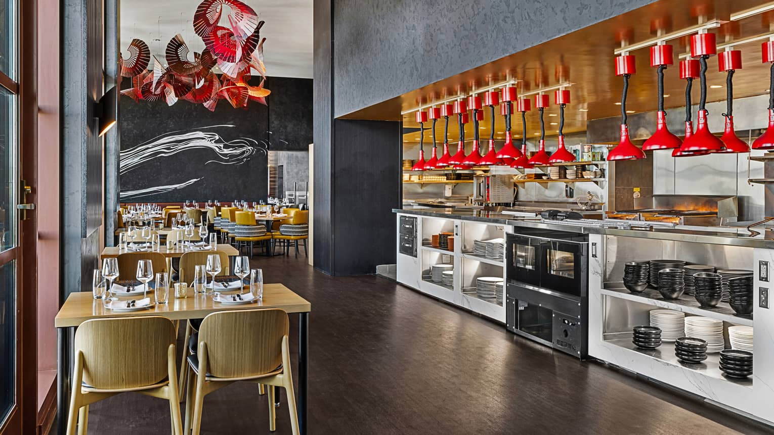 Capa restaurant with view of the kitchen.