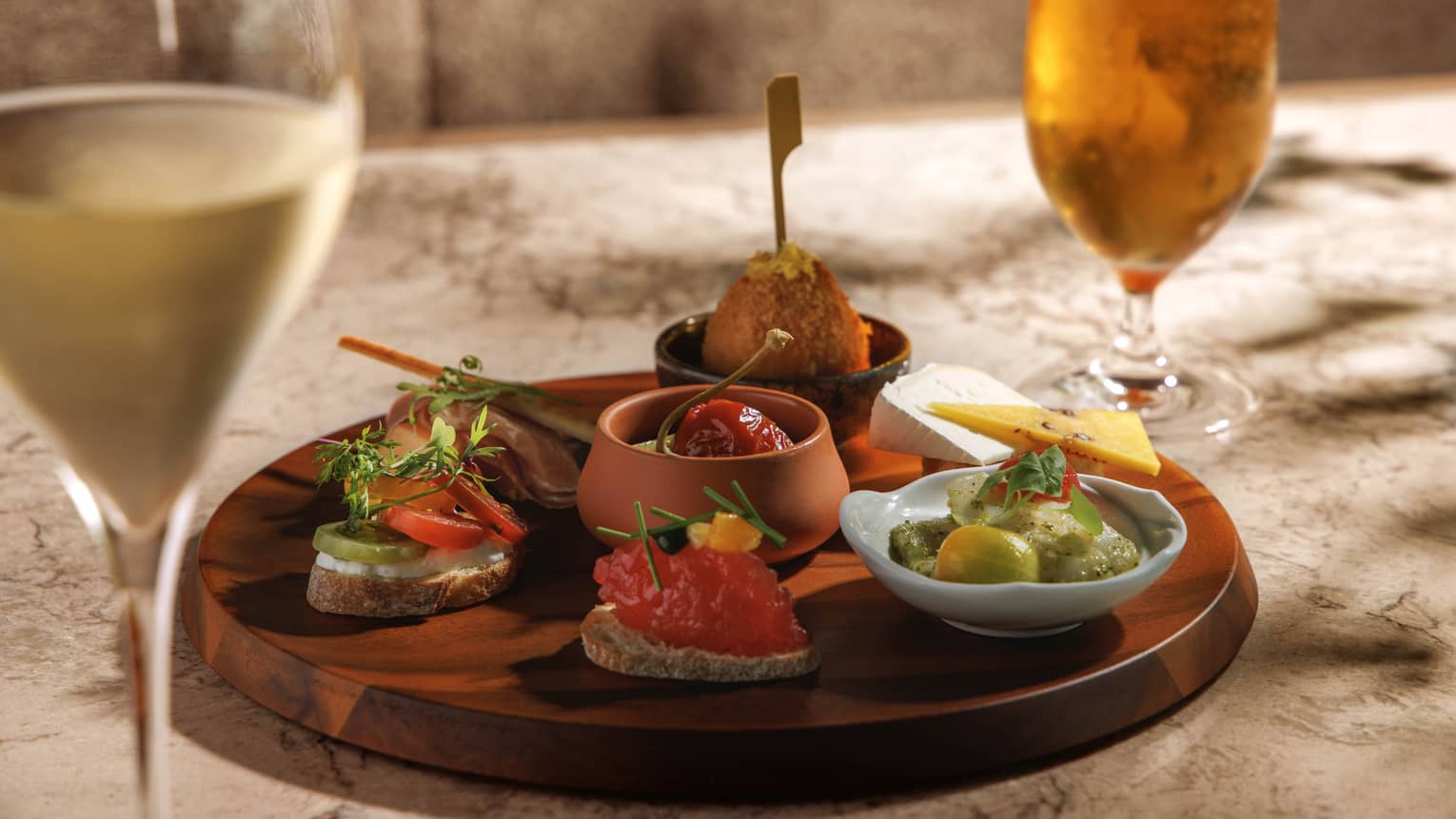 Antipasti platter and beverages