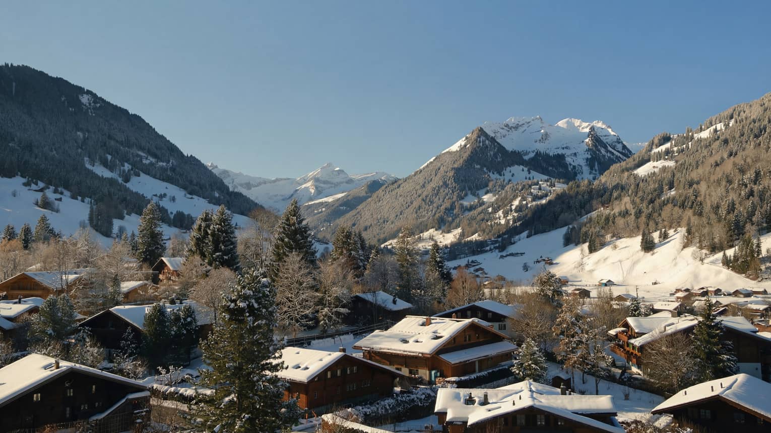 A snowy mountain town in the Alps