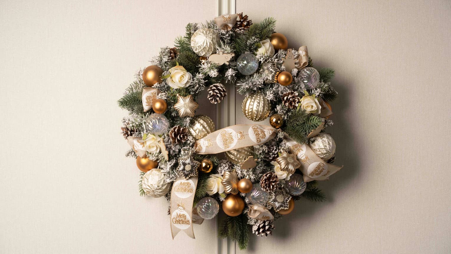 Christmas wreath with gold and white decorations