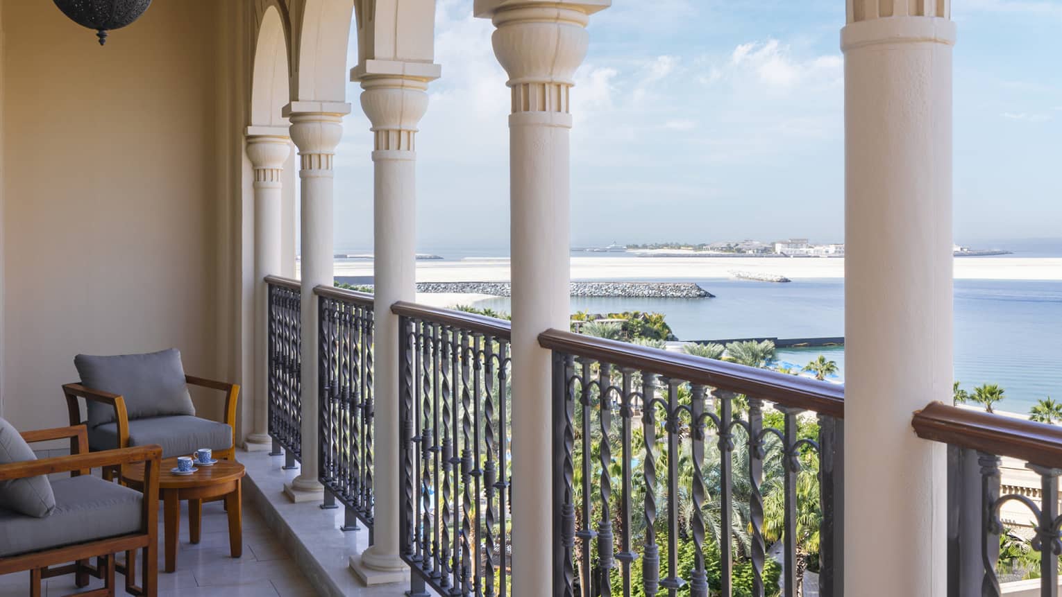 Private terrace of hotel suite with sea view