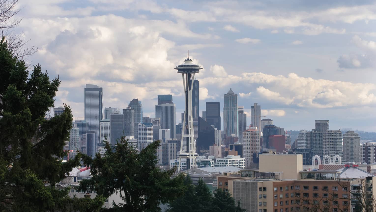 Seattle skyline with Space Needle, high rise buildings during day