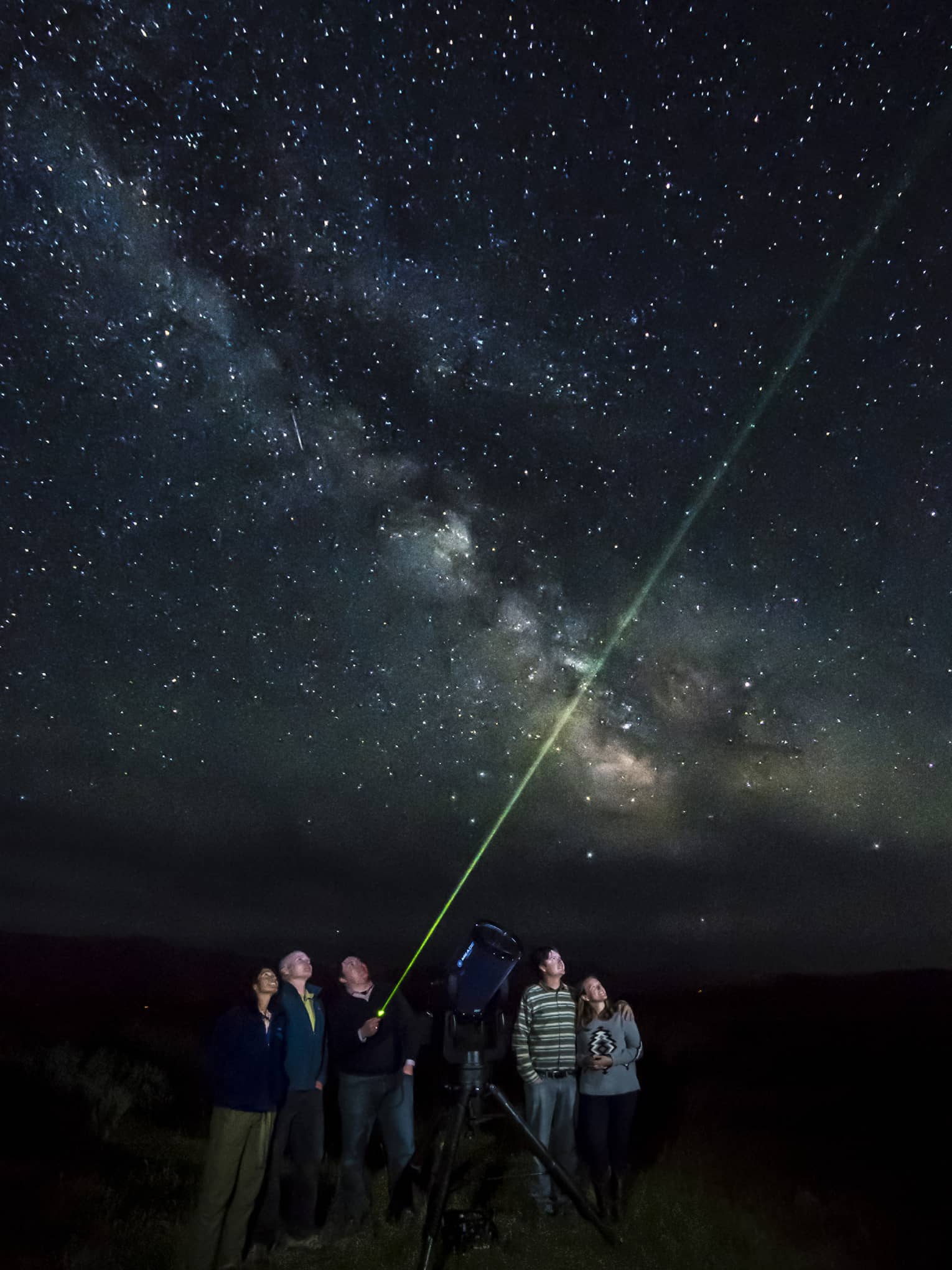 guests stargazing together