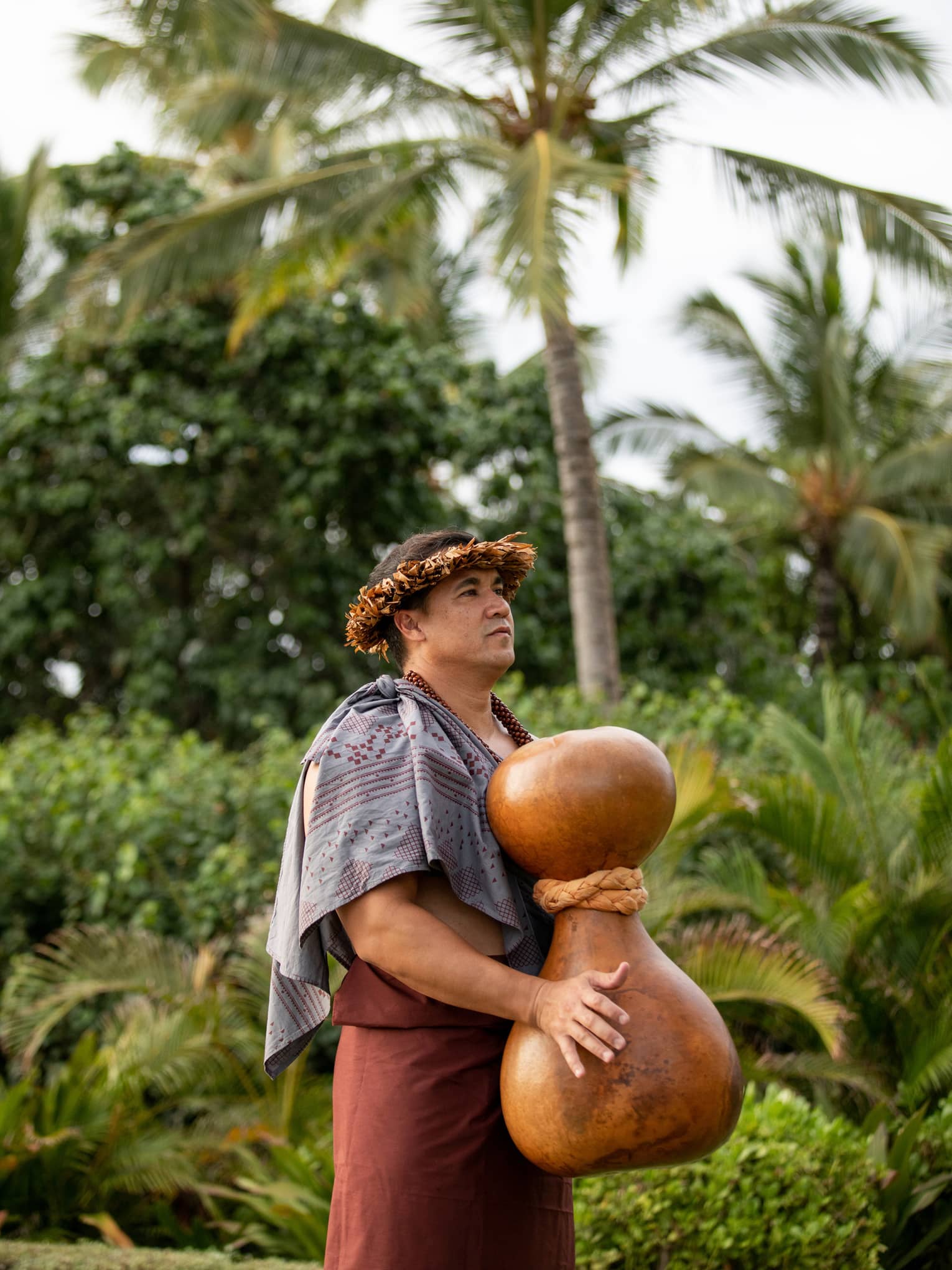 Hawaiian hula warrior with drum