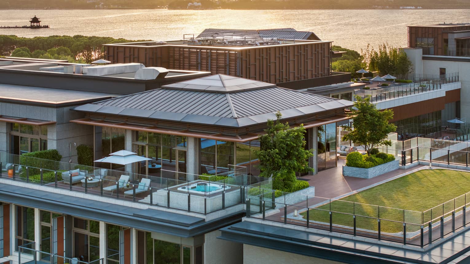 Exterior shot of Penthouse Suite terrace at Four Seasons Hotel Suzhou