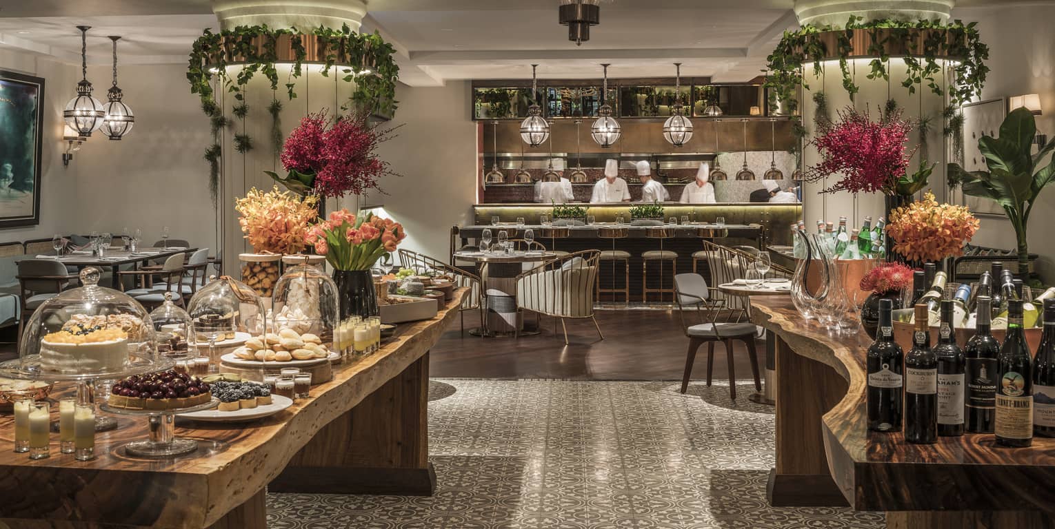 The One Ninety Restaurant, a lush, botanical-inspired modern Asian brasserie serving wine and assorted pastries