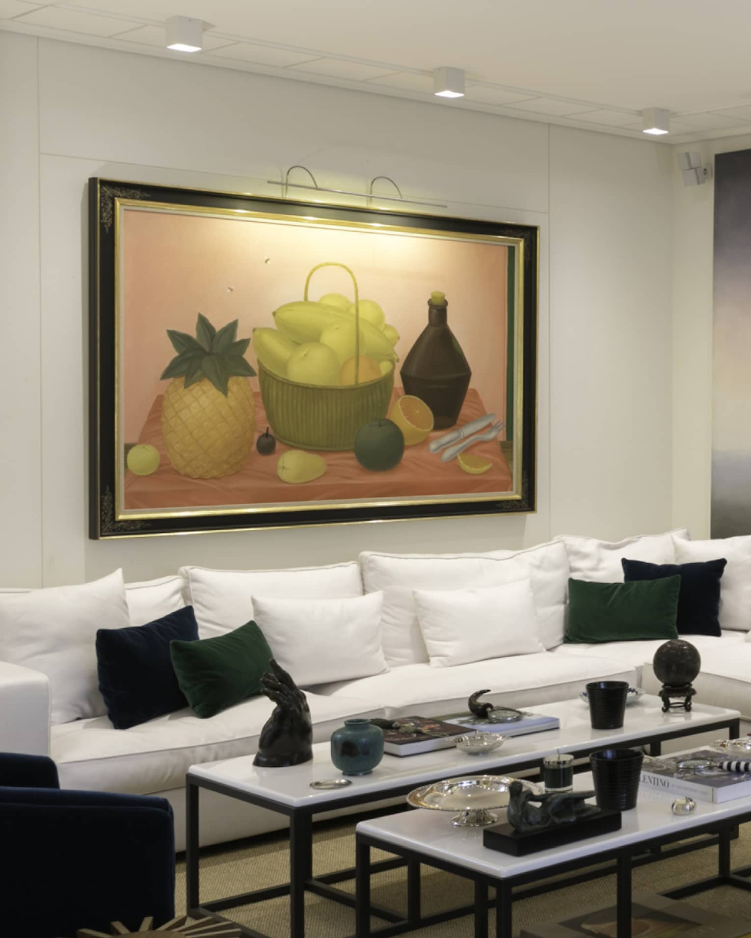 Living room with L shaped couch.