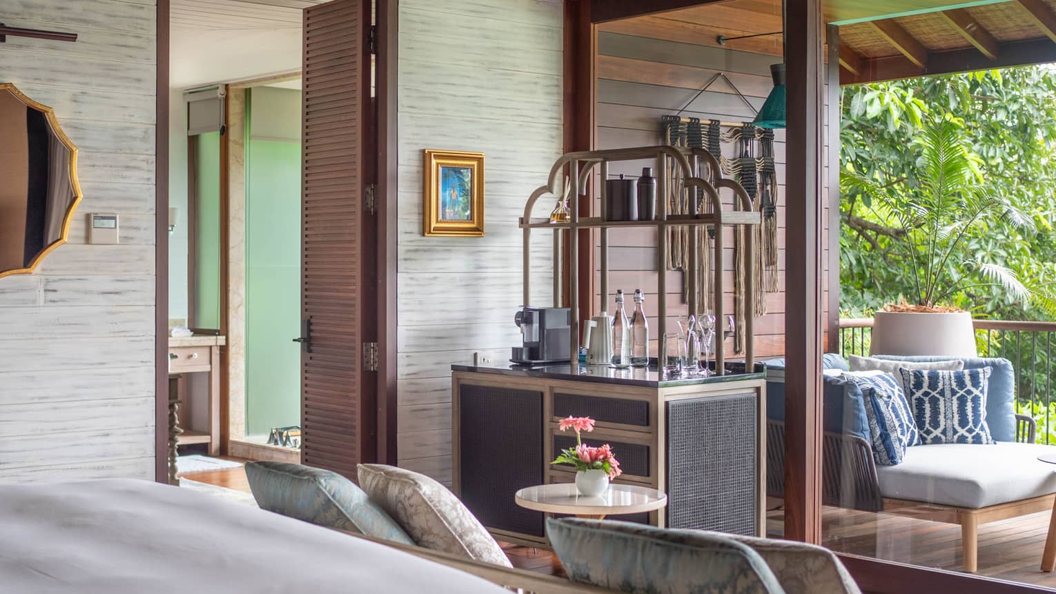 Bedroom with mini bar and patio