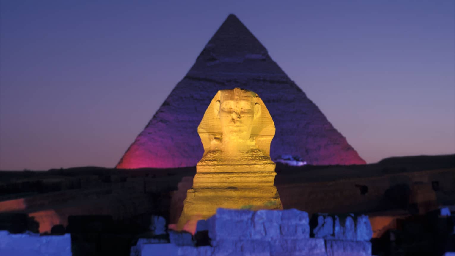 Sphinx and pyramid night light show Egypt