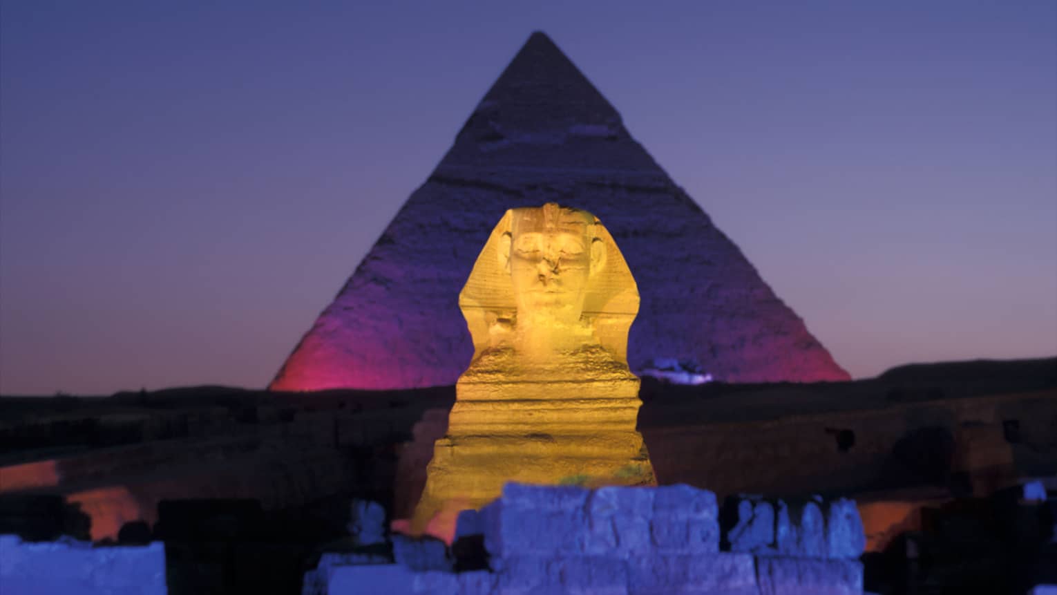 Sphinx and pyramid night light show Egypt