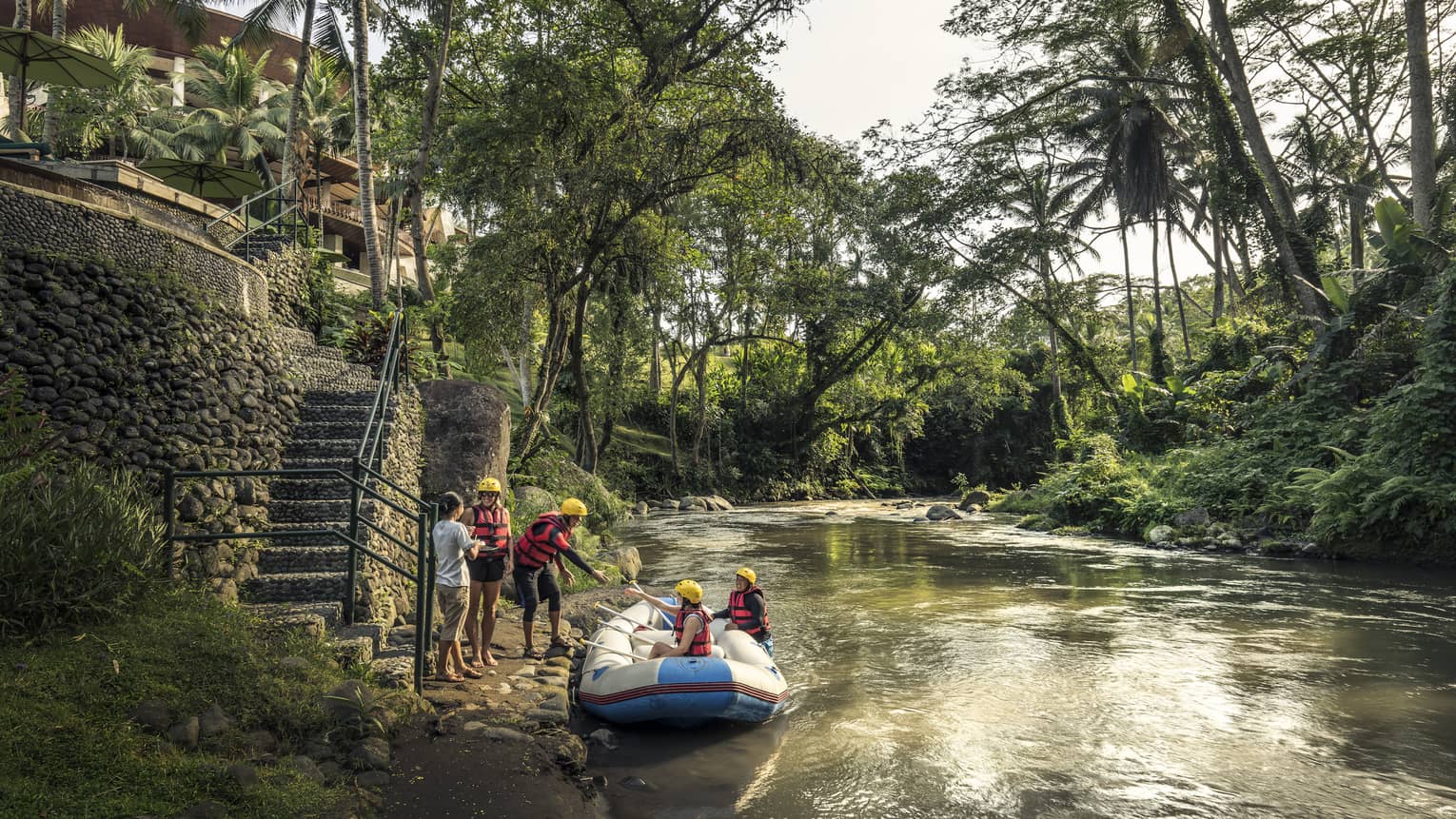 Guests disembarking from a raft after a river adventure in Bali 