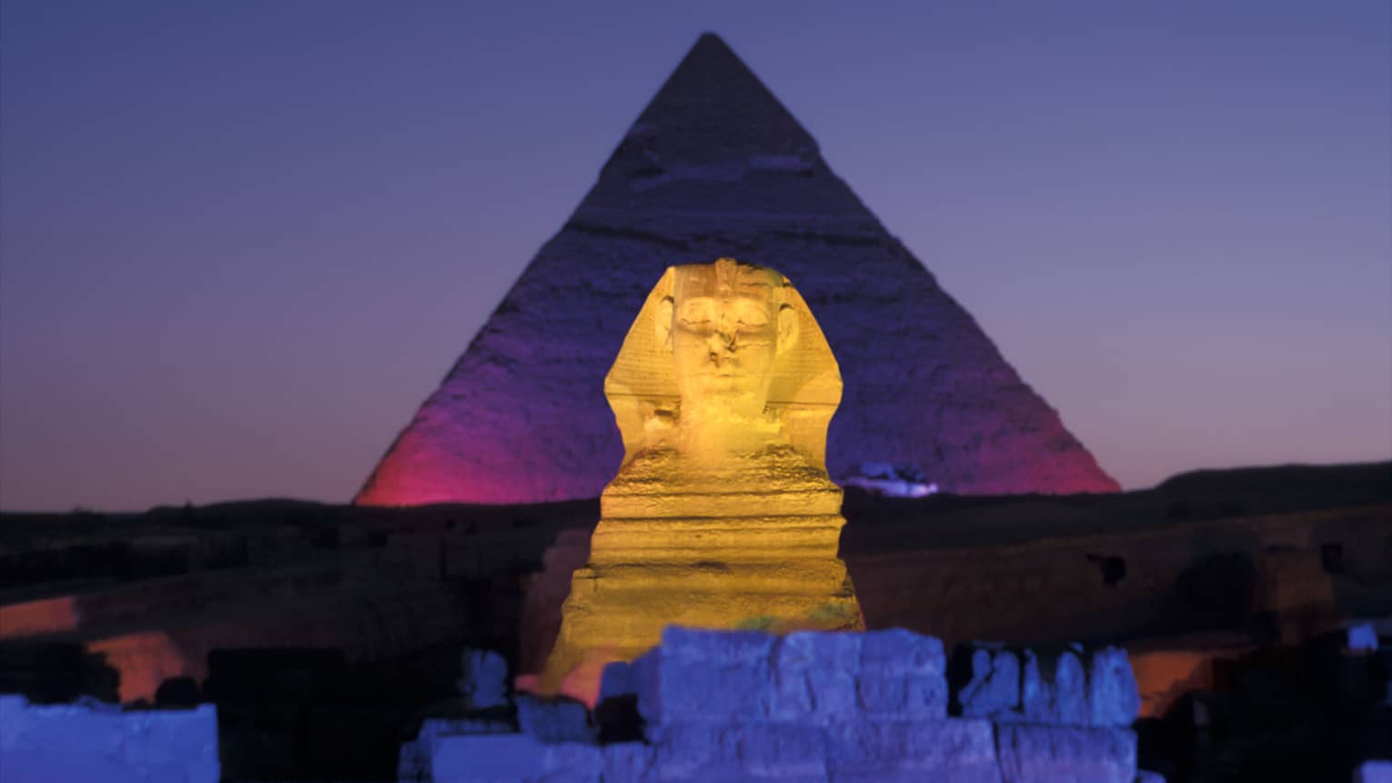 Sphinx and pyramid night light show Egypt
