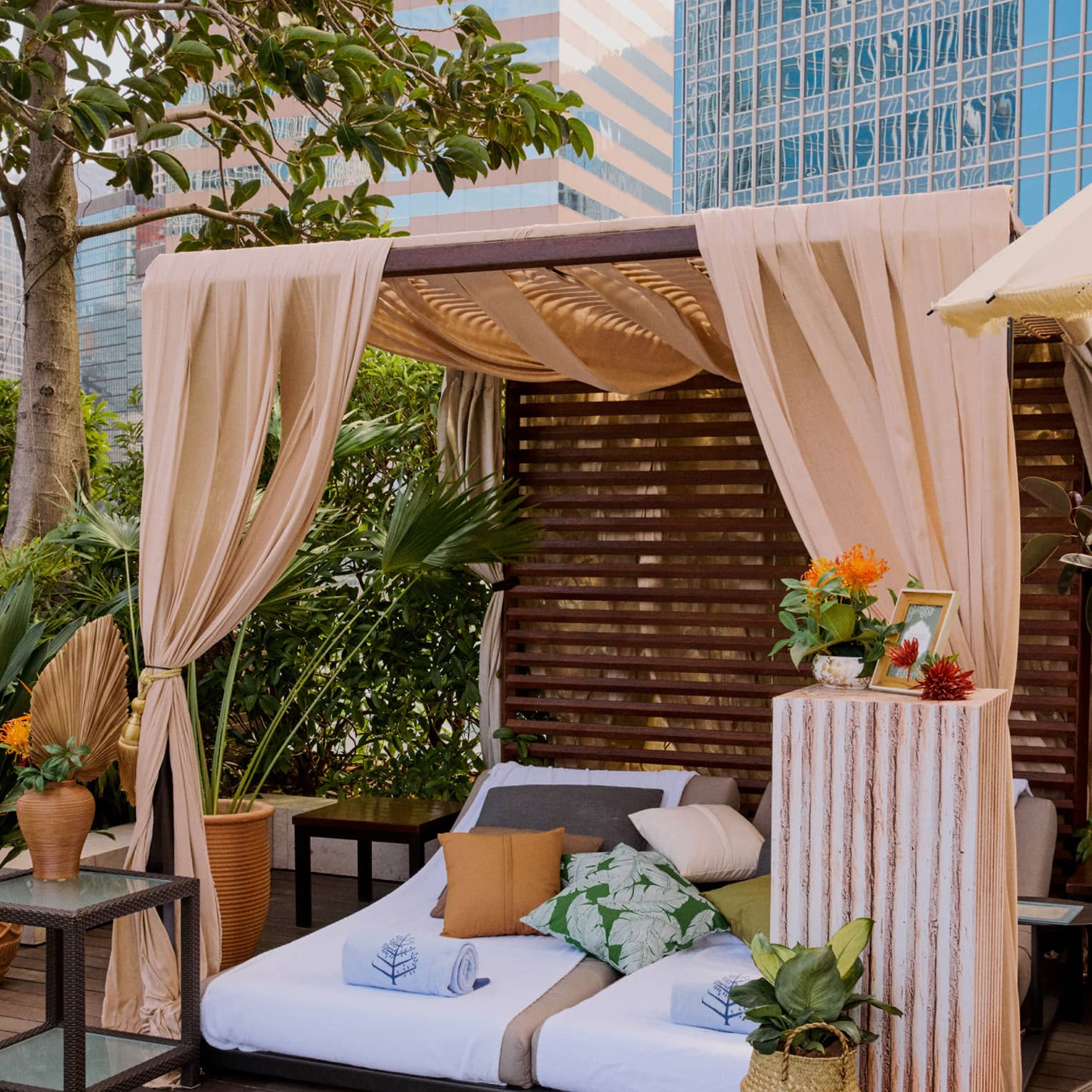 Pool cabana at luxury hotel in city