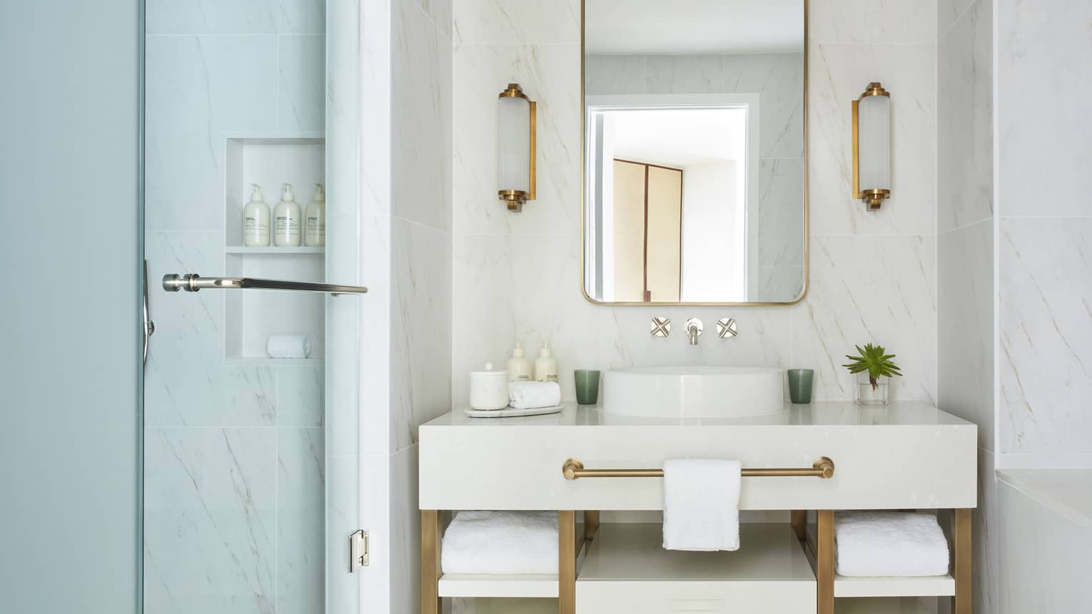 Bathroom vanity and glass shower
