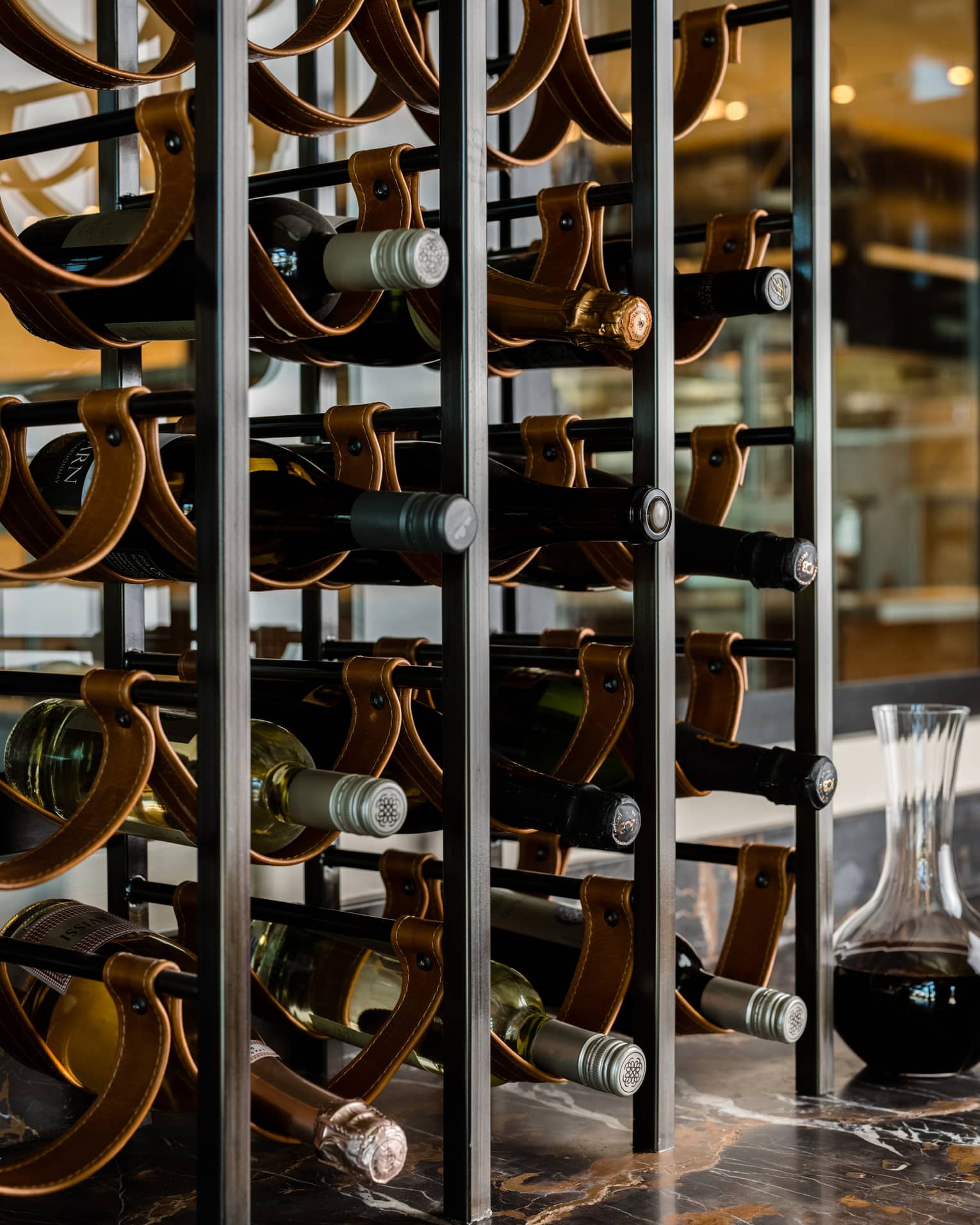 Racks of wine stacked on each other.