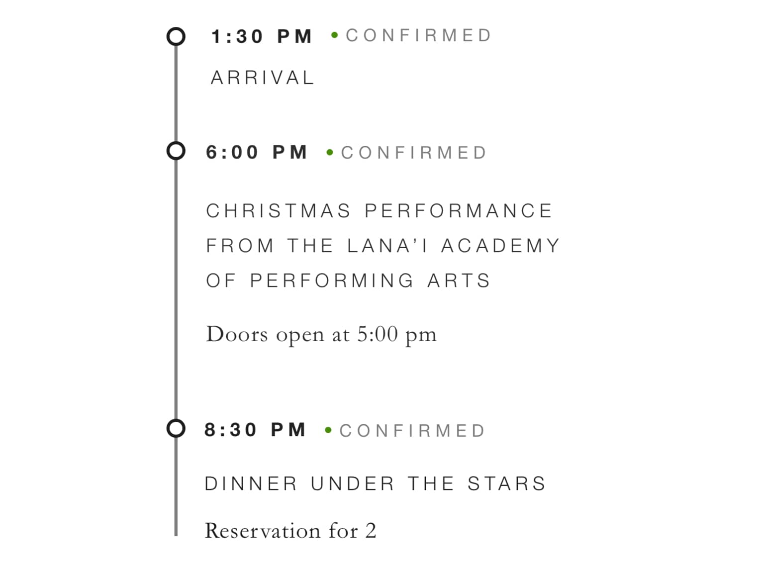 Image of Four Seasons mobile app itinerary activities with times