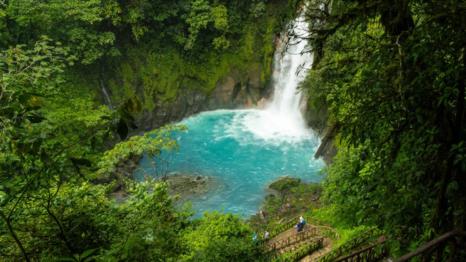 Waterfall surrounded by deep green jungle