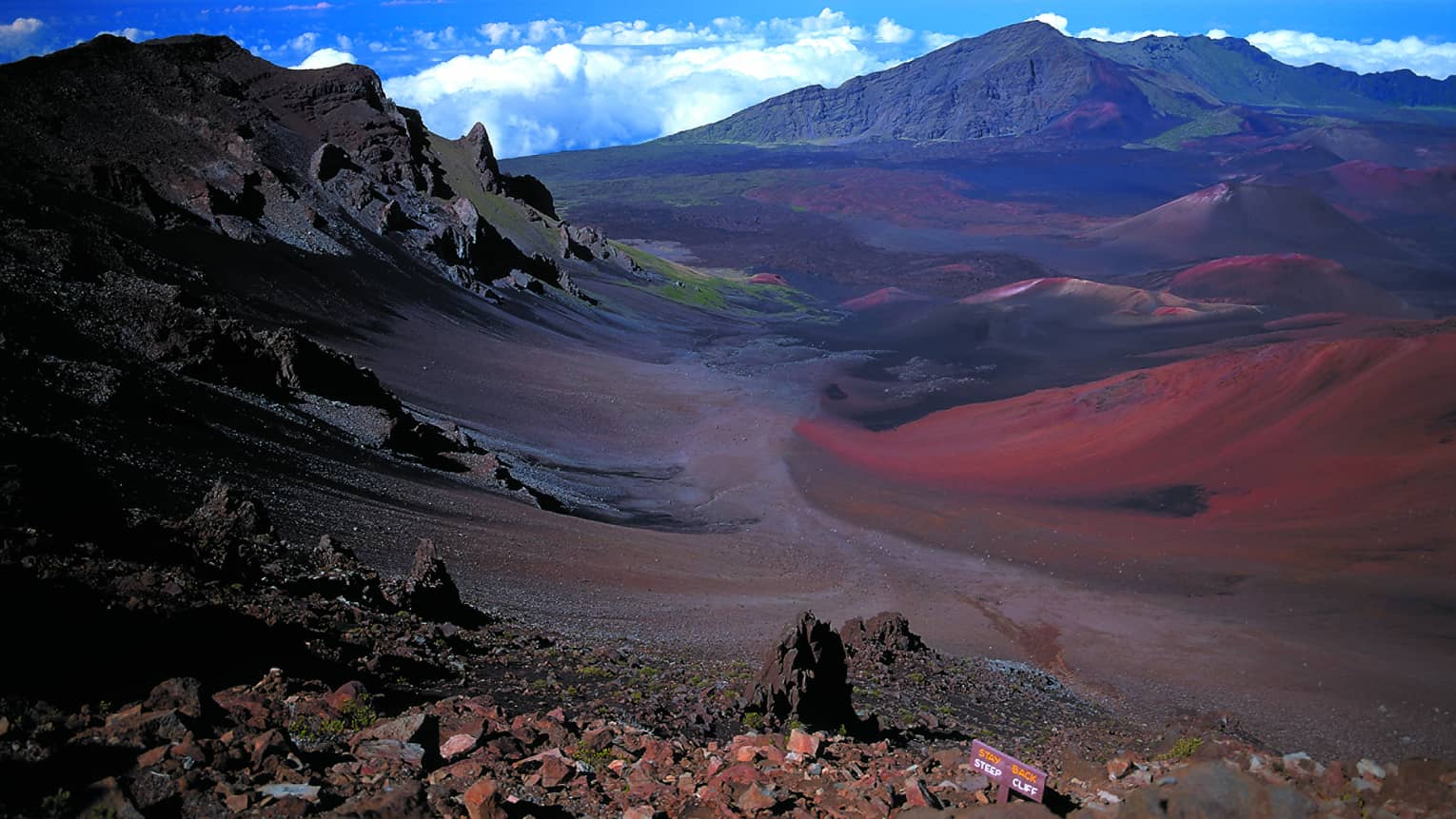 Haleakala Crater volcanic mountains under blue sky at Haleakala National Park