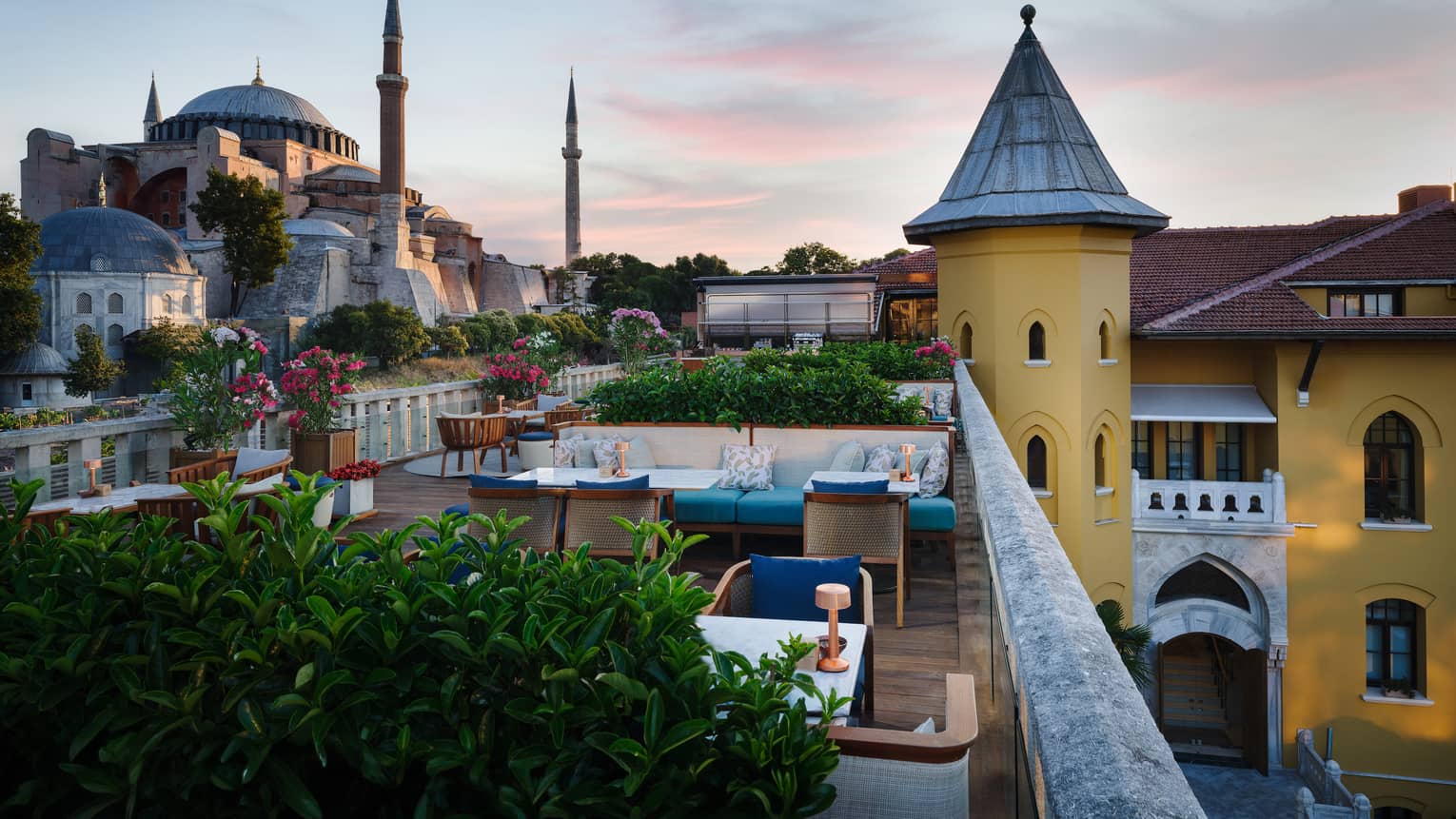 View of Istanbul from terrace at sunrise